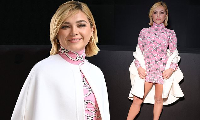 Florence Pugh puts on a leggy display in pink minidress at Valentino show at Paris Fashion Week