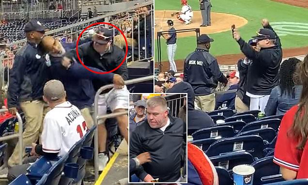 Shocking moment DC firefighter, 54, punches, BITES and twerks on ushers who try to kick him out