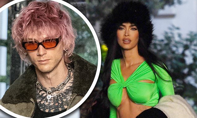 Megan Fox goes braless in a busty cut-out top with fiancé Machine Gun Kelly for lunch in London