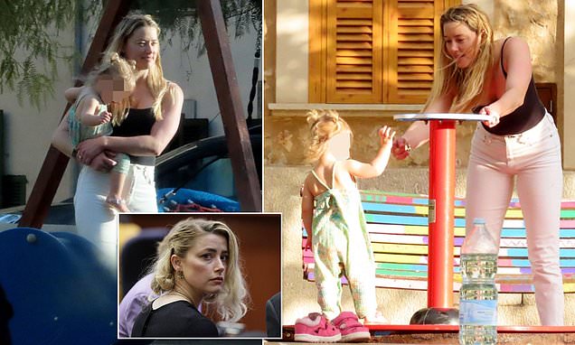 Make-up free Amber Heard spends quality time with daughter Oonagh,1, in Spain