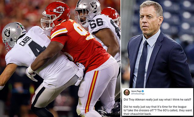 Troy Aikman faces backlash after sexist 'take the dresses off comment' on Monday Night Football