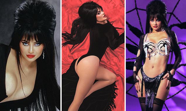 Kylie Jenner shows off her physique in a skimpy Elvira: Mistress of the Dark Halloween costume