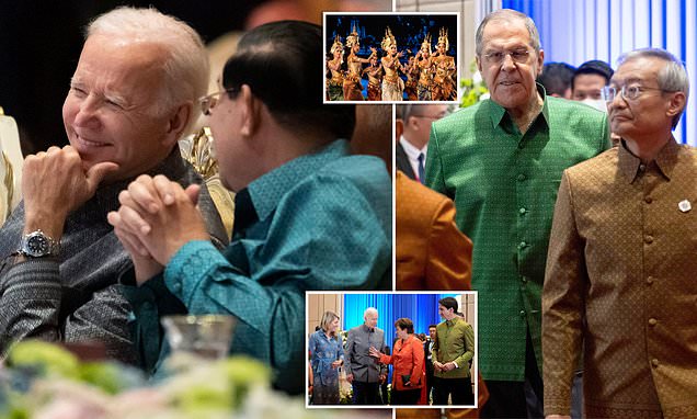 Joe Biden dons a traditional Cambodian shirt to dine on wild Mekong lobster