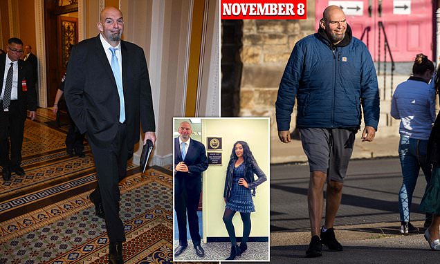 John Fetterman drops the hoodie and shorts for a suit and tie on his first day at the Capitol